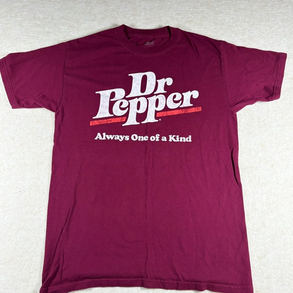 Vintage Dr Pepper T Shirt Mens M Burgundy Soda Promo Logo Graphic Tee